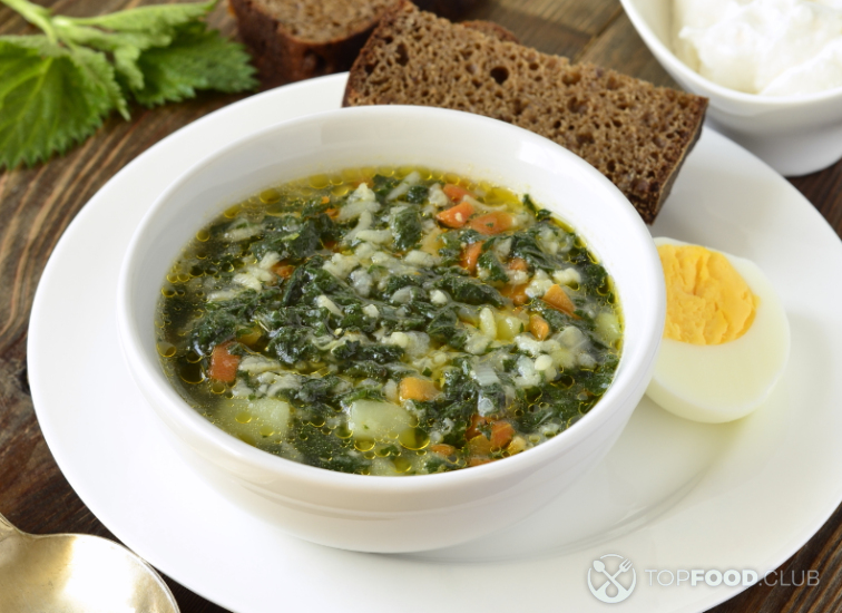 Зеленый борщ с рисом